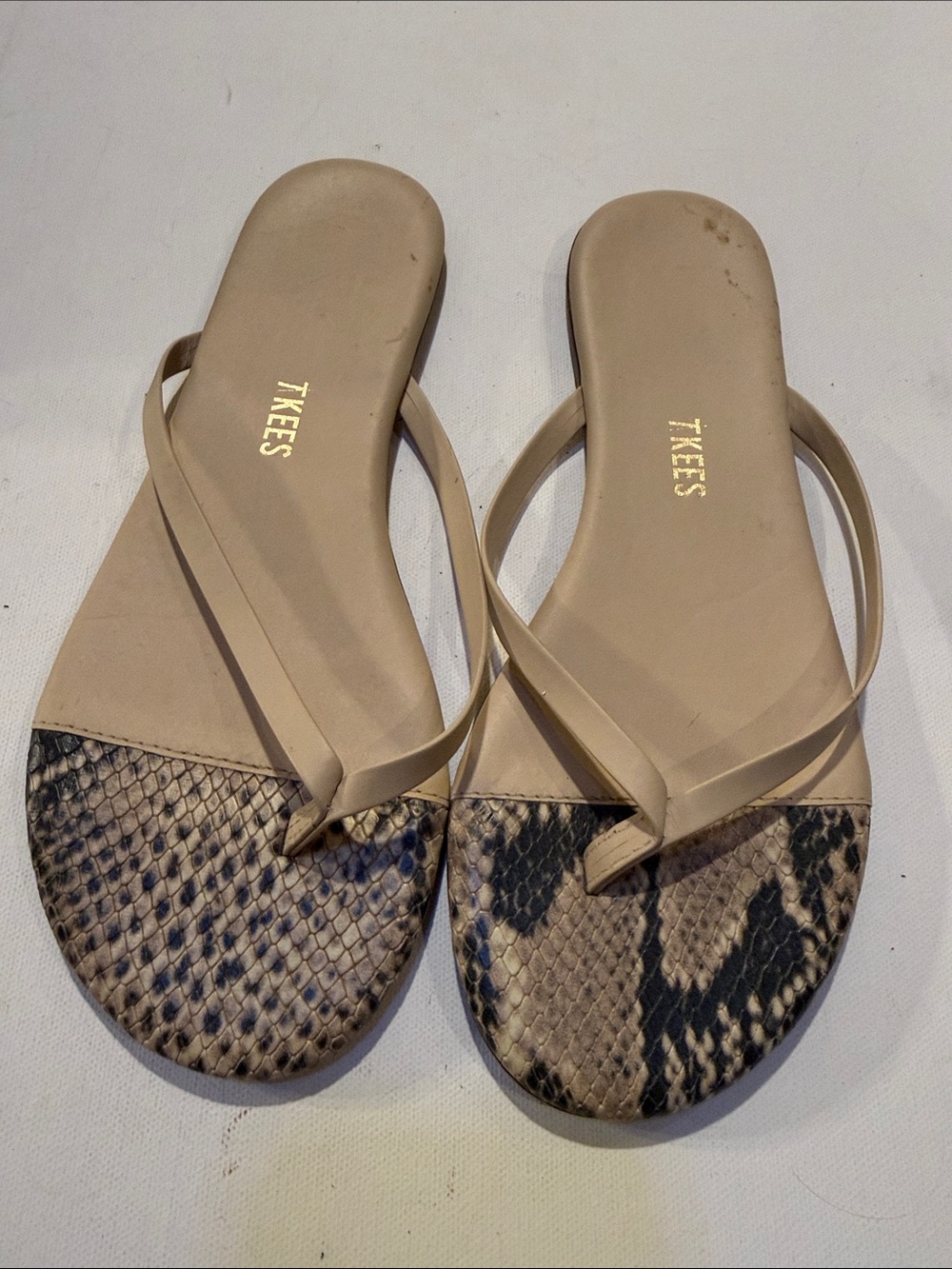 TKEES Beige Snake-Print Strappy Sandals